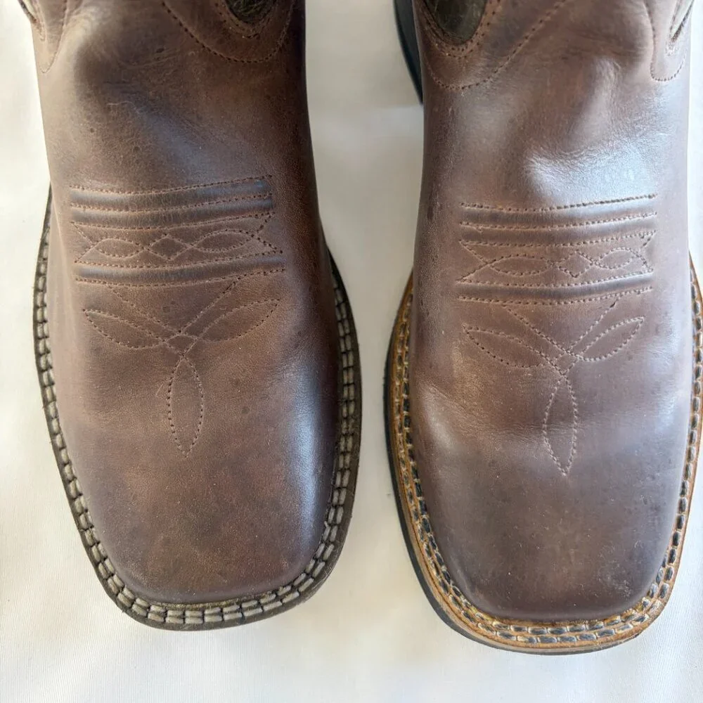 Old West boots Women 6 Boys 4.5 brown olive green leather
